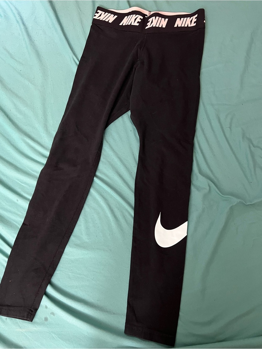 Nike Black Leggings with White Swoosh and Branded Waistband